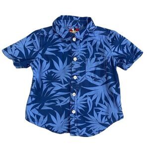 Sprockets‎ 2T Blue Leaf Tropical Print Button Down Shirt Cotton Short Sleeve